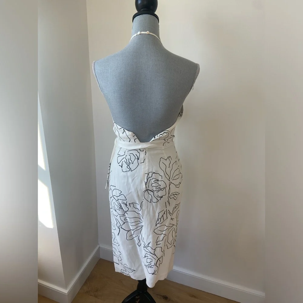 TALULAH Halter Wrap Midi Dress XS | White Floral Minimal Chic Summer Dress - Picture 5 of 12